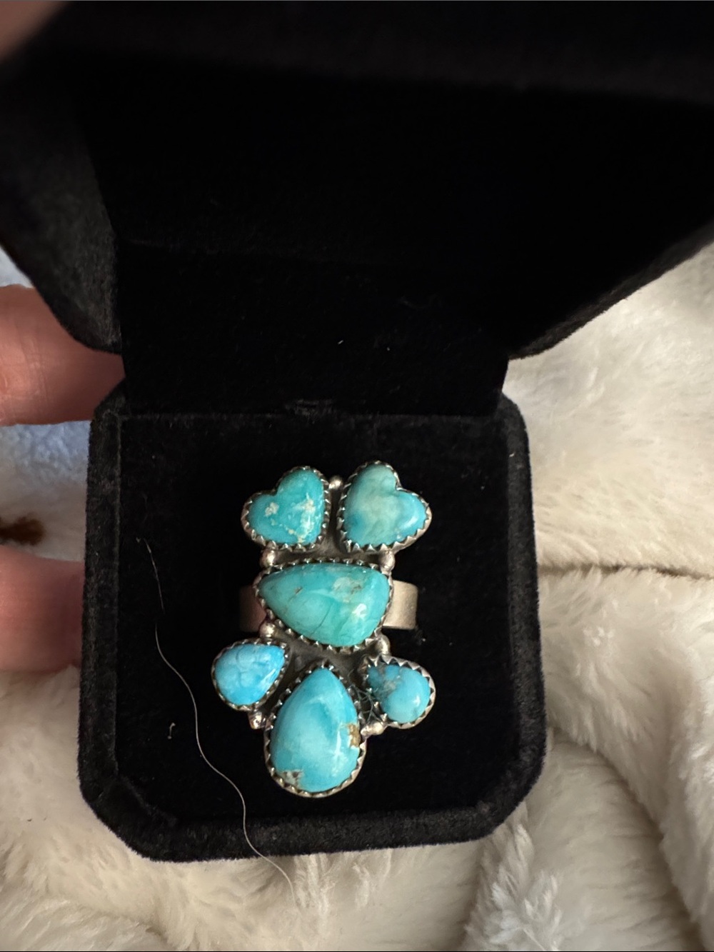 Turquoise Cluster Statement Ring - Silver Band
